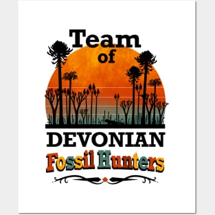 Team of Devonian Fossil Hunters. Vintage look. Posters and Art